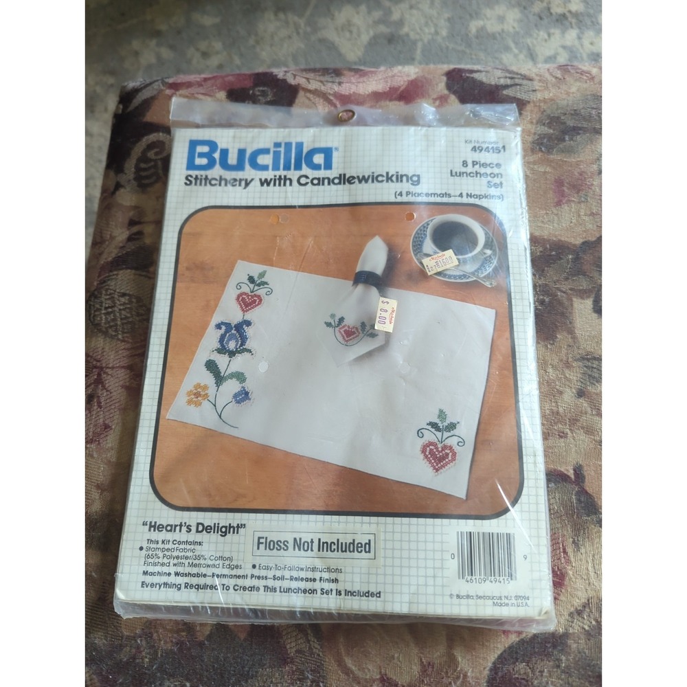 Vintage Bucilla Century With Candle Wicking 8-piece Luncheon Set Cottage Core